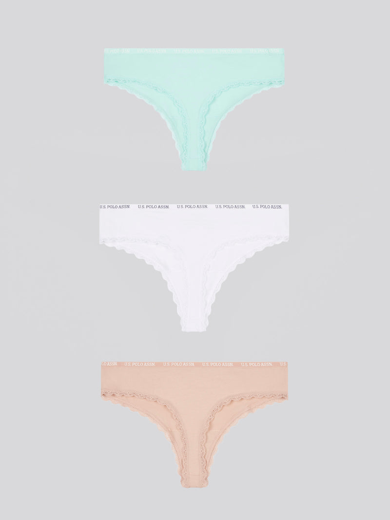 3 Pack Lace Trip Thing Waistband Thong Blue Light