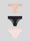 3 PK Tonal Waistband Lace Panel Bikini Brief Rugby Tan