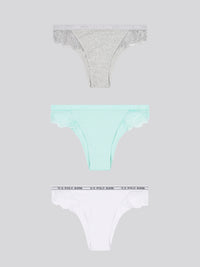 3 PK Lace Rib Brazilian Brief Pearl Grey Marl