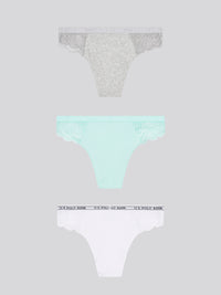 3 PK Lace Rib Brazilian Brief Pearl Grey Marl