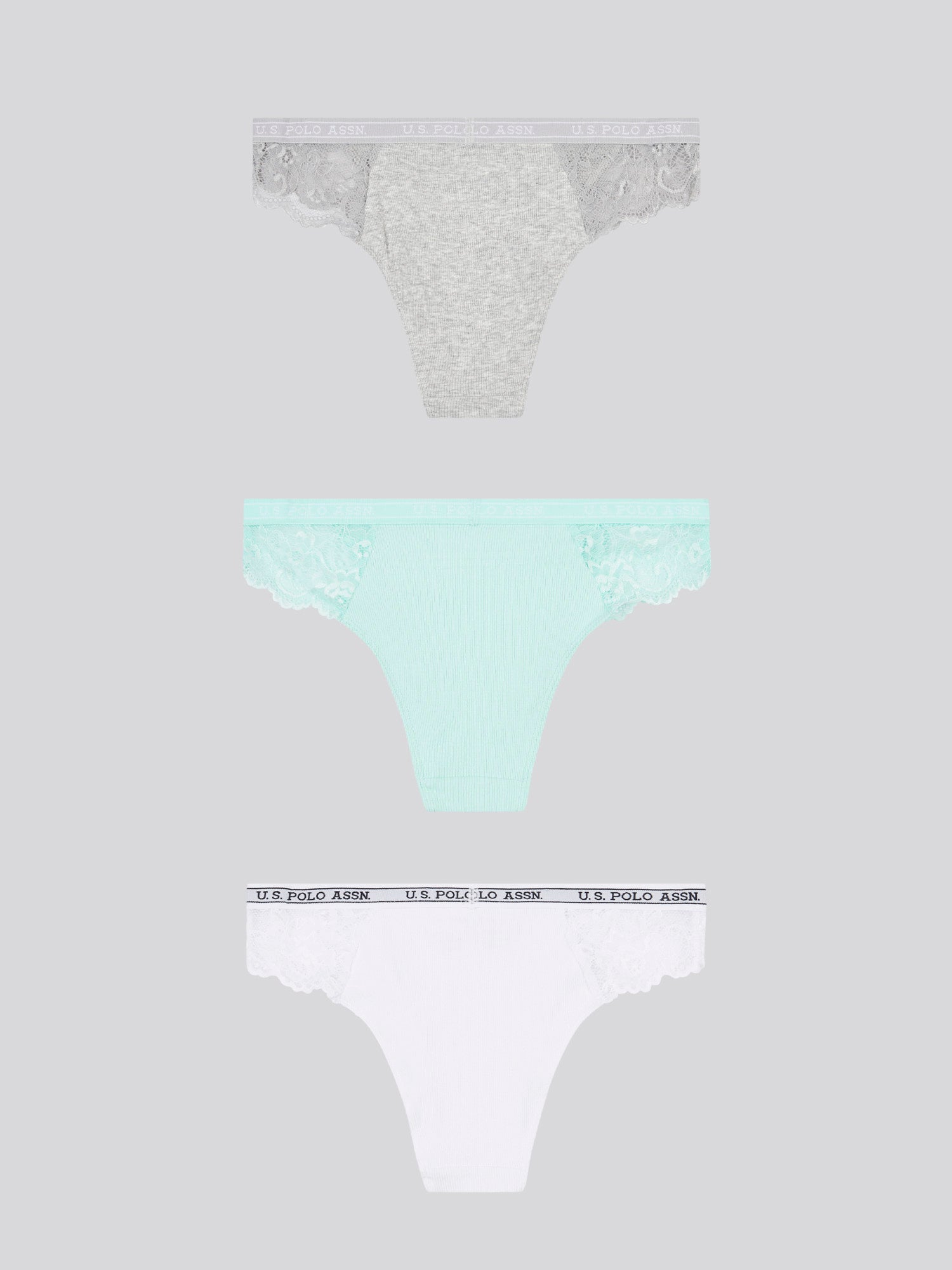 3 PK Lace Rib Brazilian Brief Pearl Grey Marl