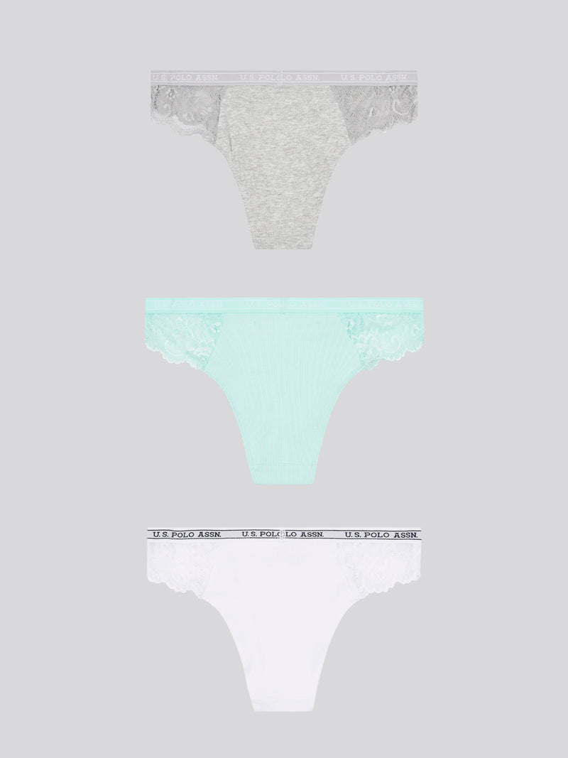 3 PK Lace Rib Brazilian Brief Pearl Grey Marl